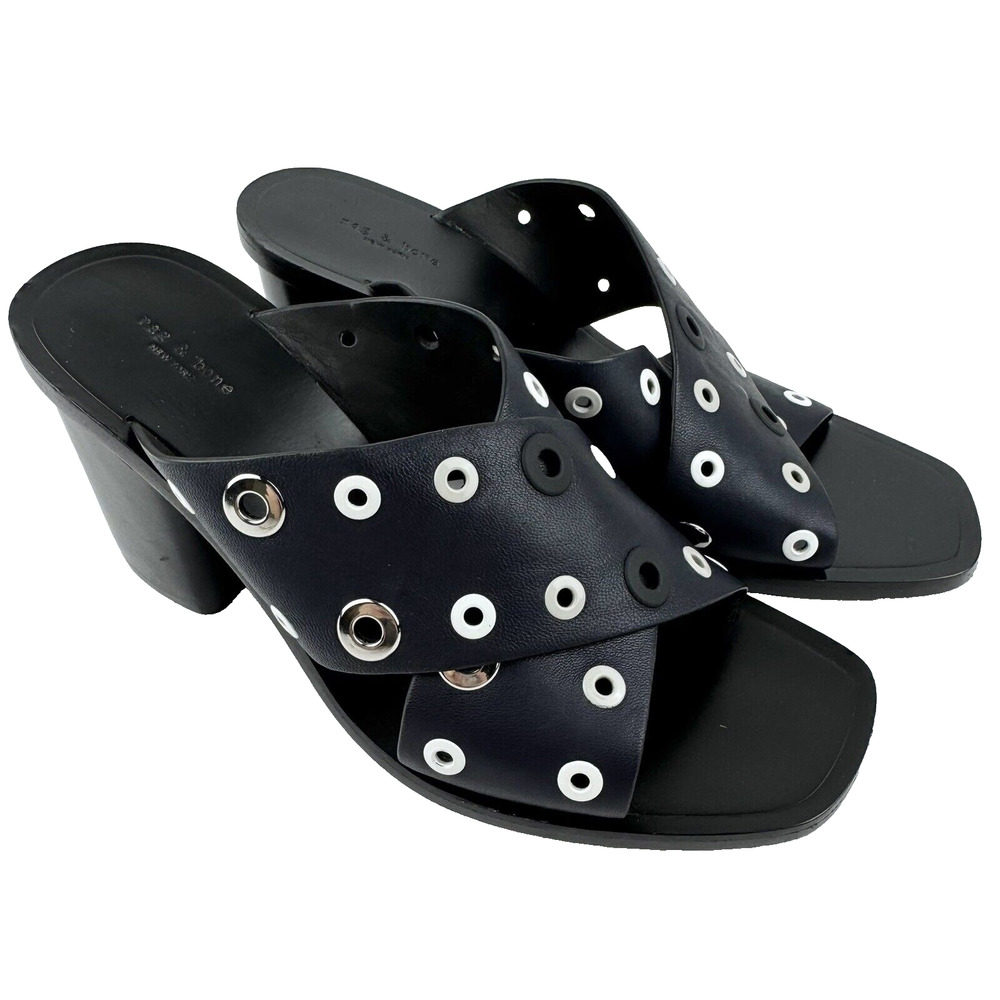 Rag & Bone Women's Paige Leather Slide Sandals Dark Navy EU 37 US 7.5 Studded
